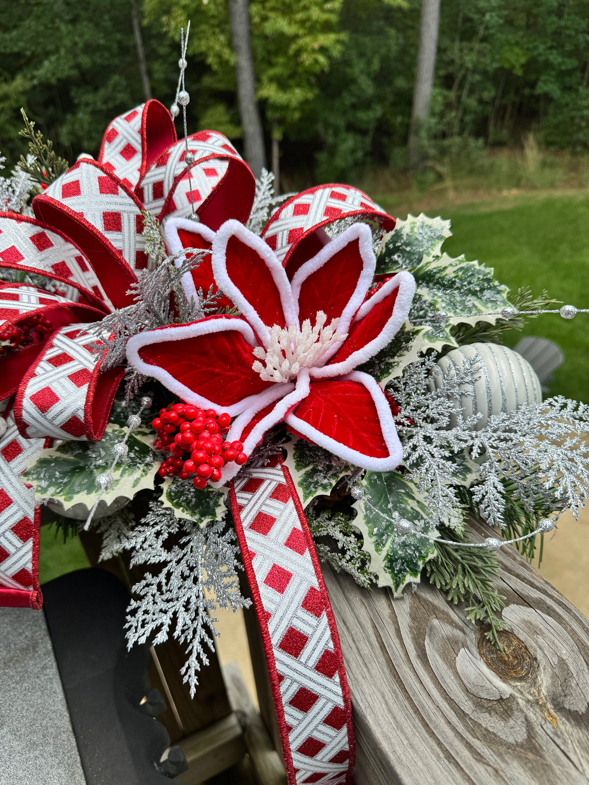 Red & Silver Winter Christmas Centerpiece Arrangement