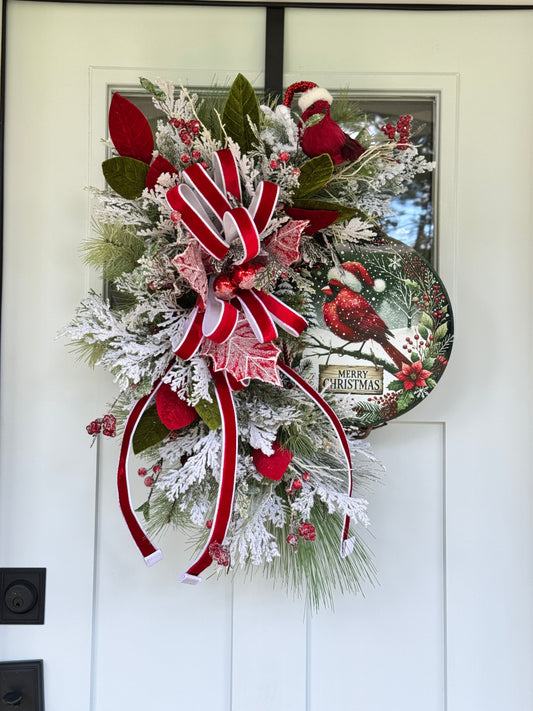 Festive Cardinal with Santa Hat Wreath