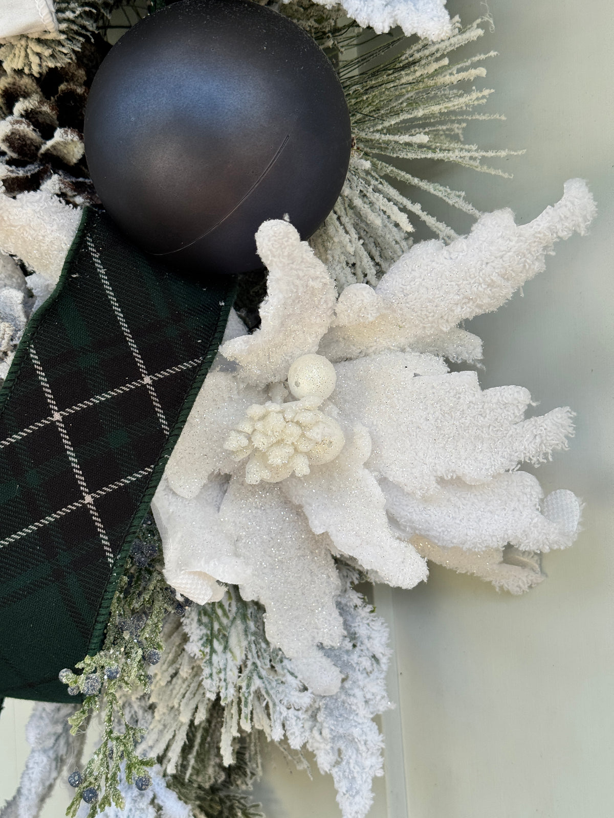 Blue & White Plaid Christmas Teardrop Wreath