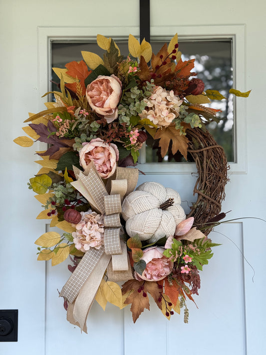 Neutral Boho Inspired Autumn Floral Wreath