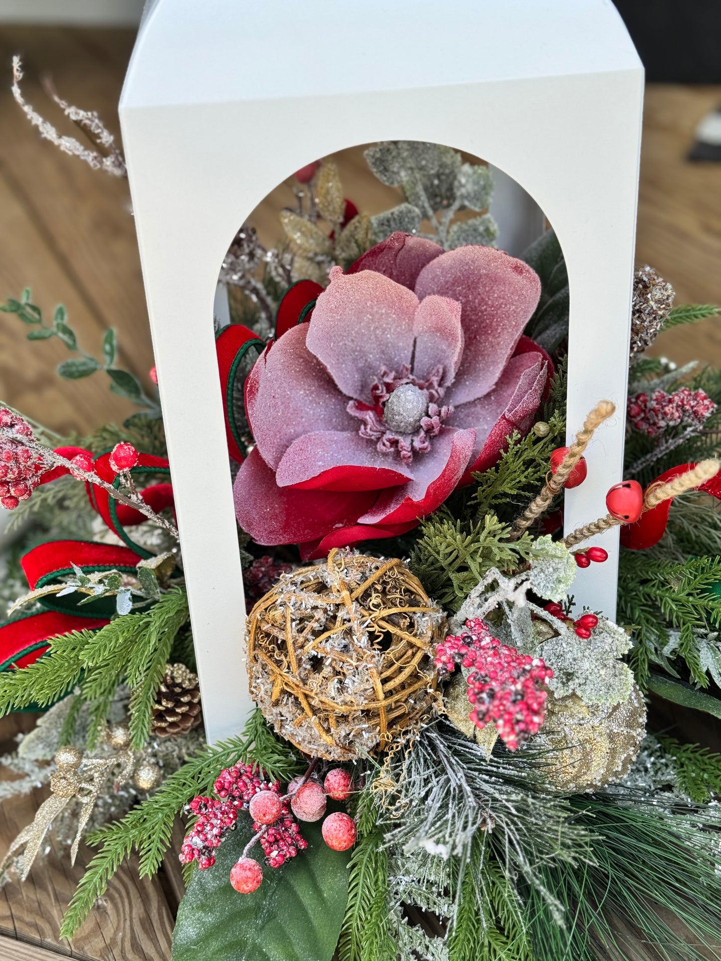 Large White Winter Lantern Floral Arrangement