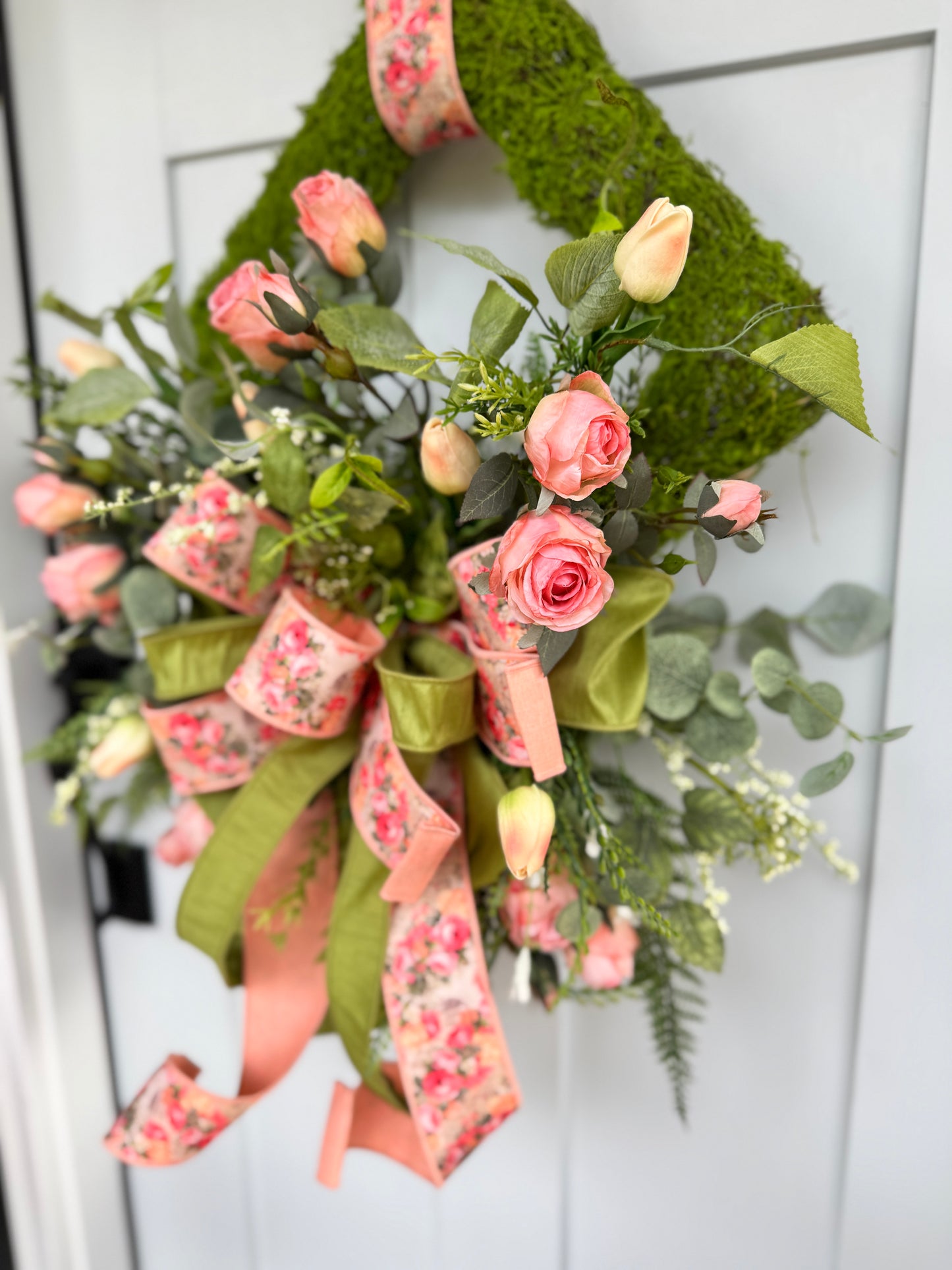Elegant Rose and Tulip Moss Wreath