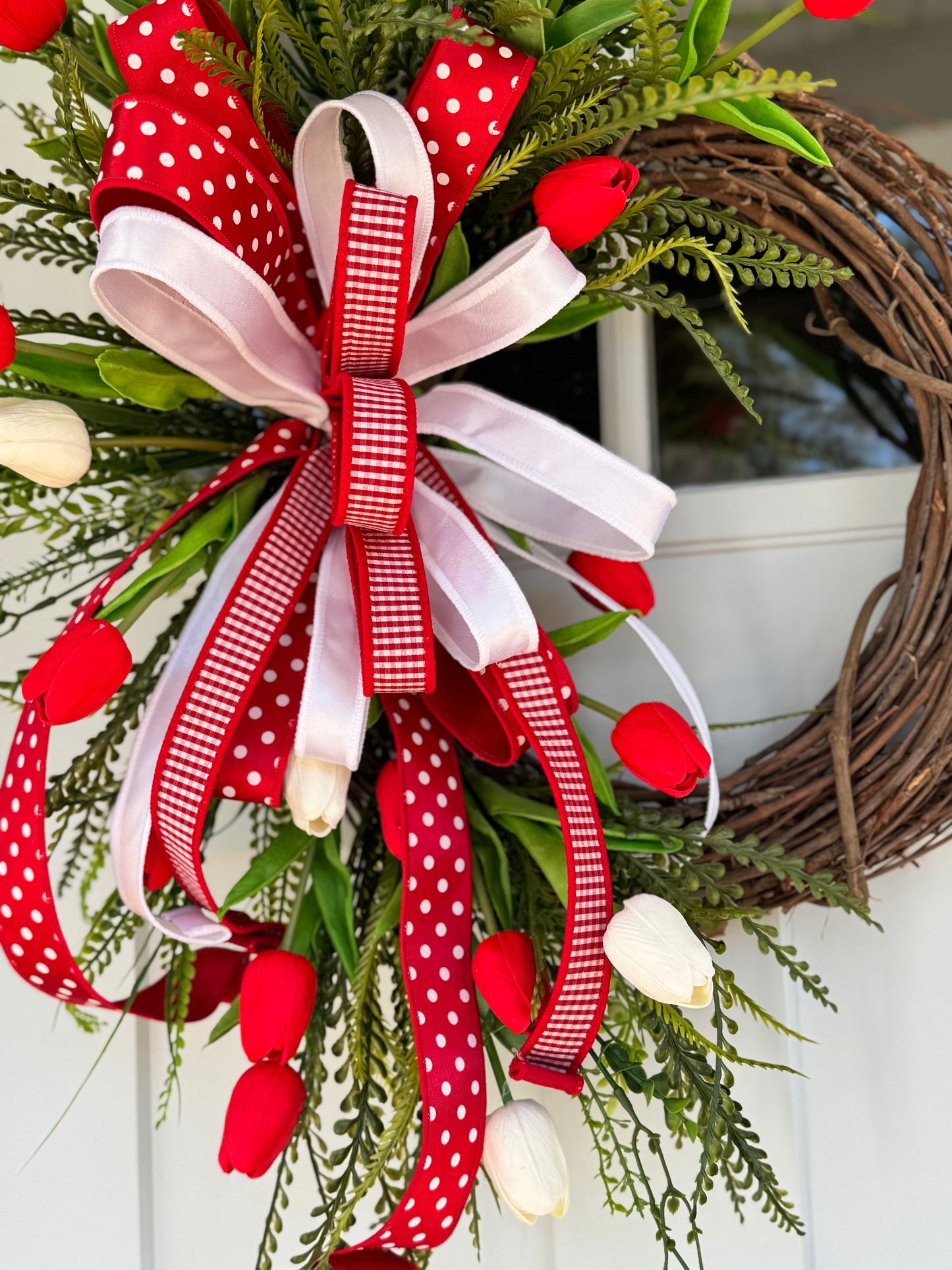 Festive Red and White Real Touch Tulip Wreath