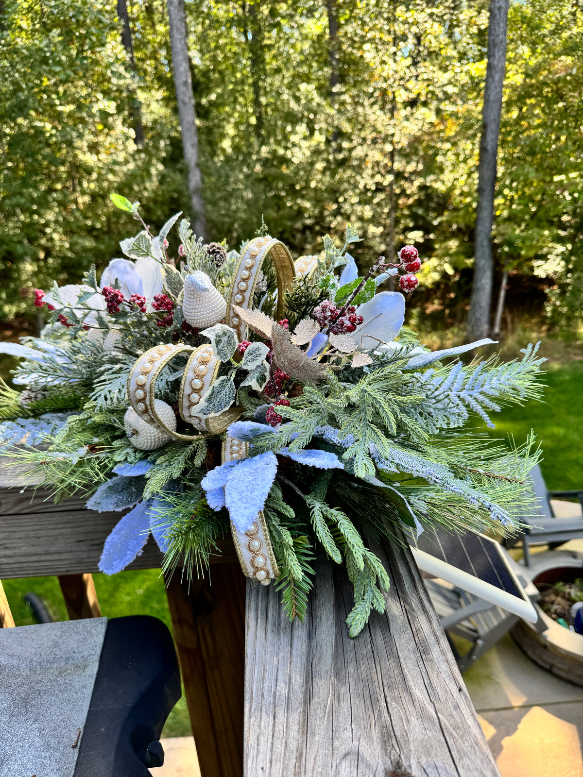 Elegant Ivory & Champagne Winter Floral Centerpiece