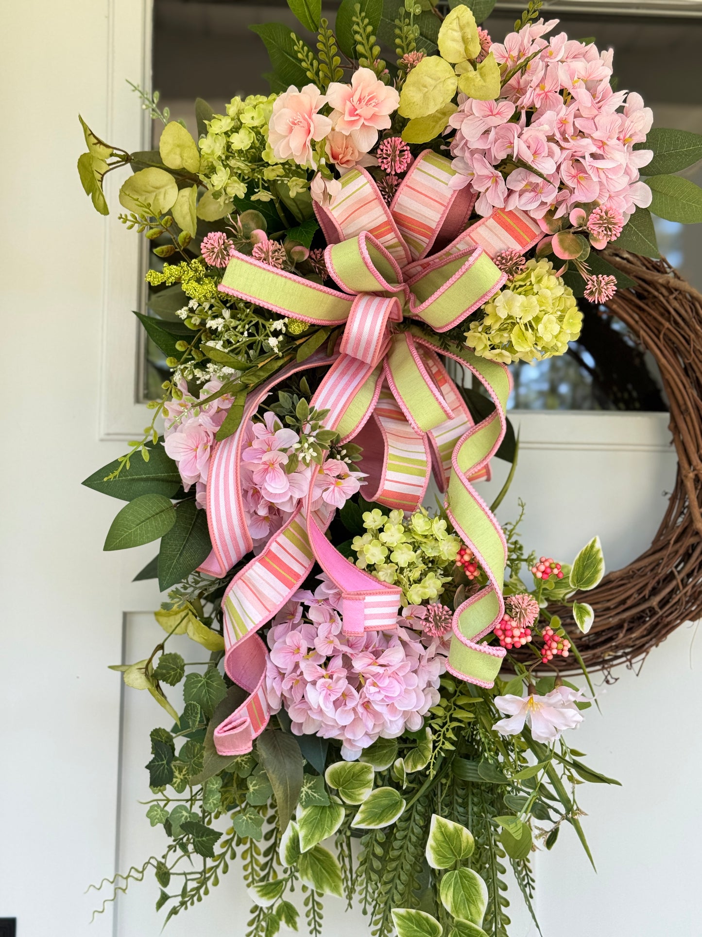 Pink Hydrangea Cottage Charm Grapevine Wreath