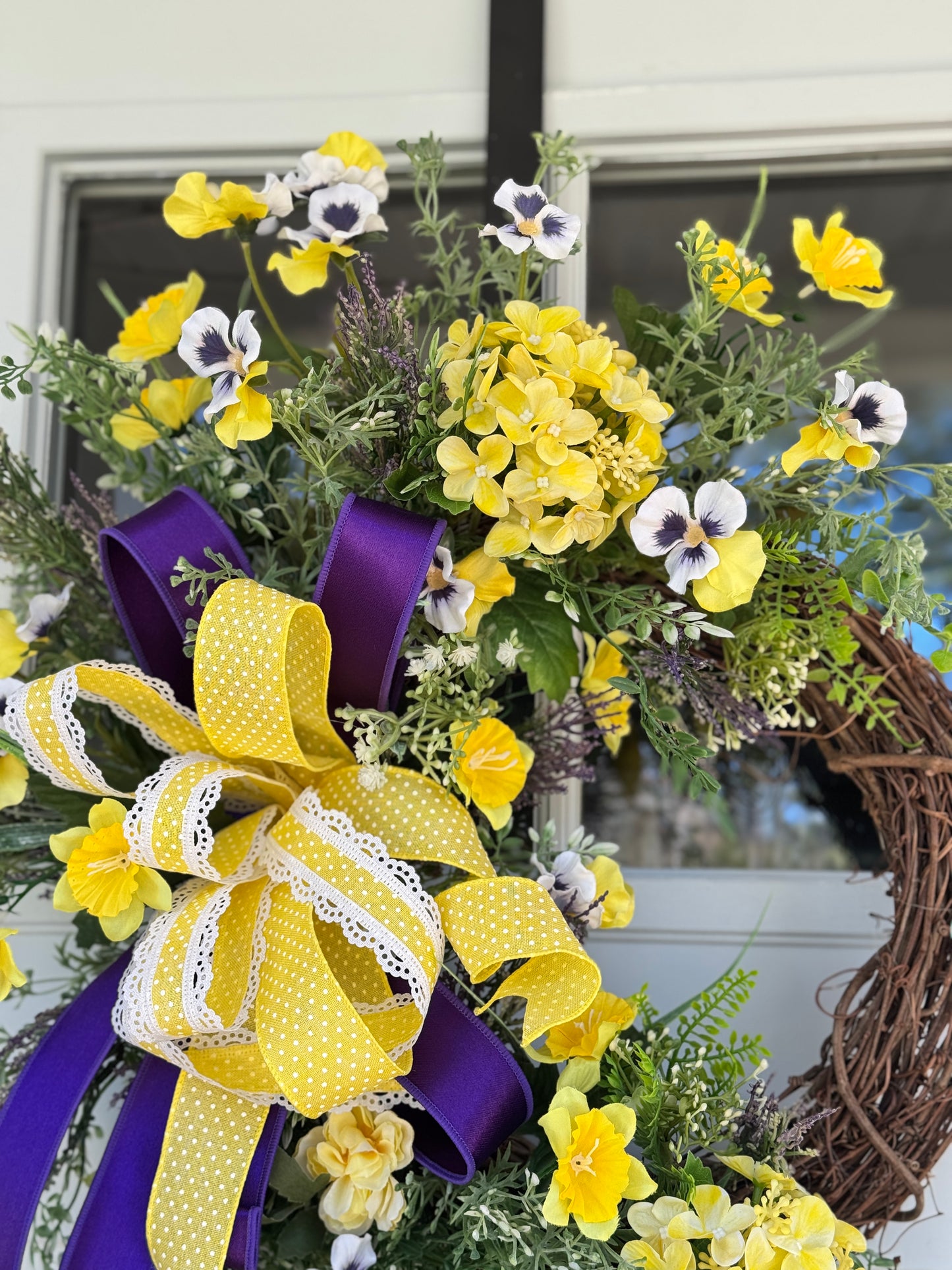 Purple and Yellow Hydrangea Floral Wreath