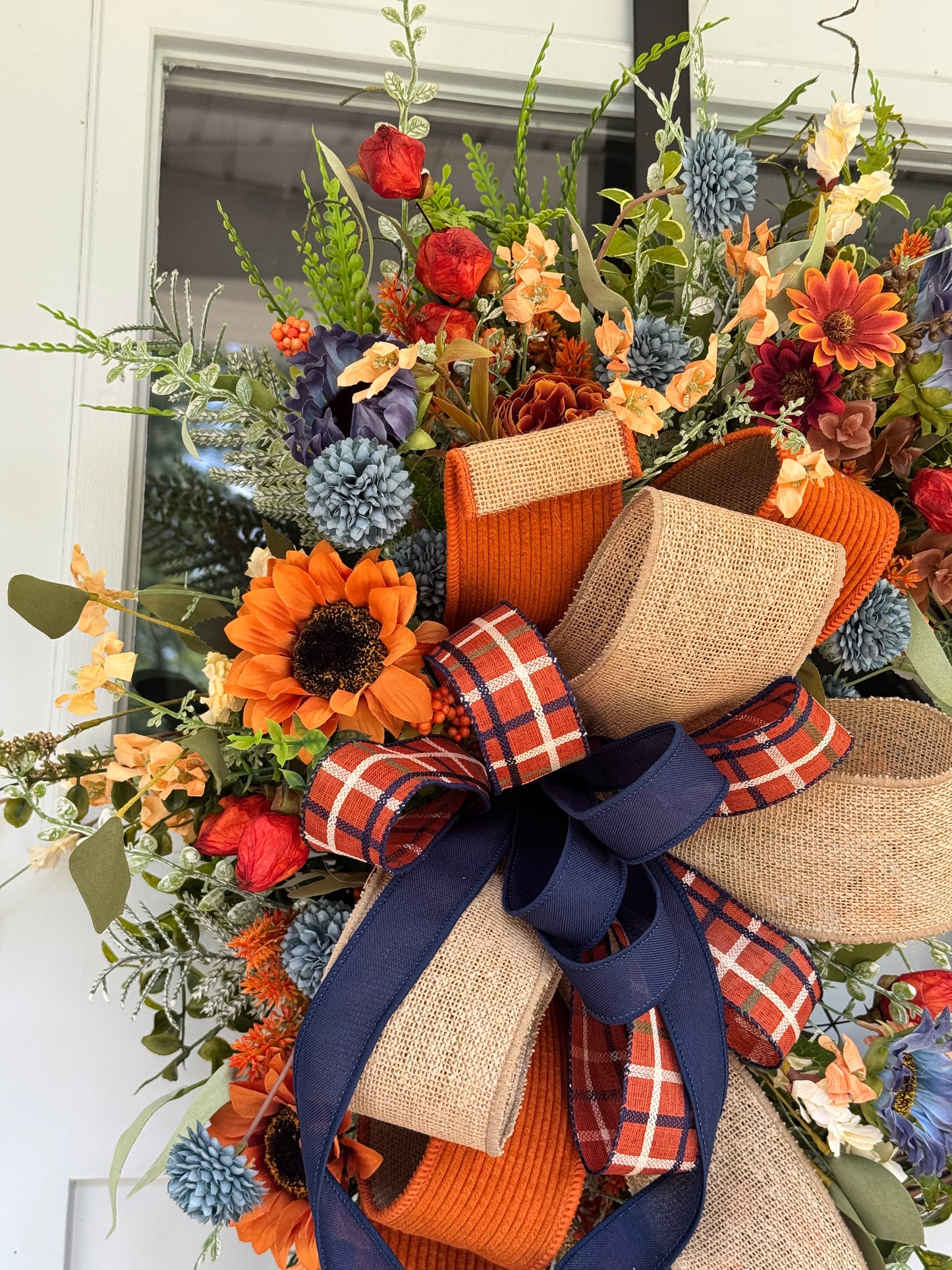 Rust & Blue Autumn Grapevine Wreath