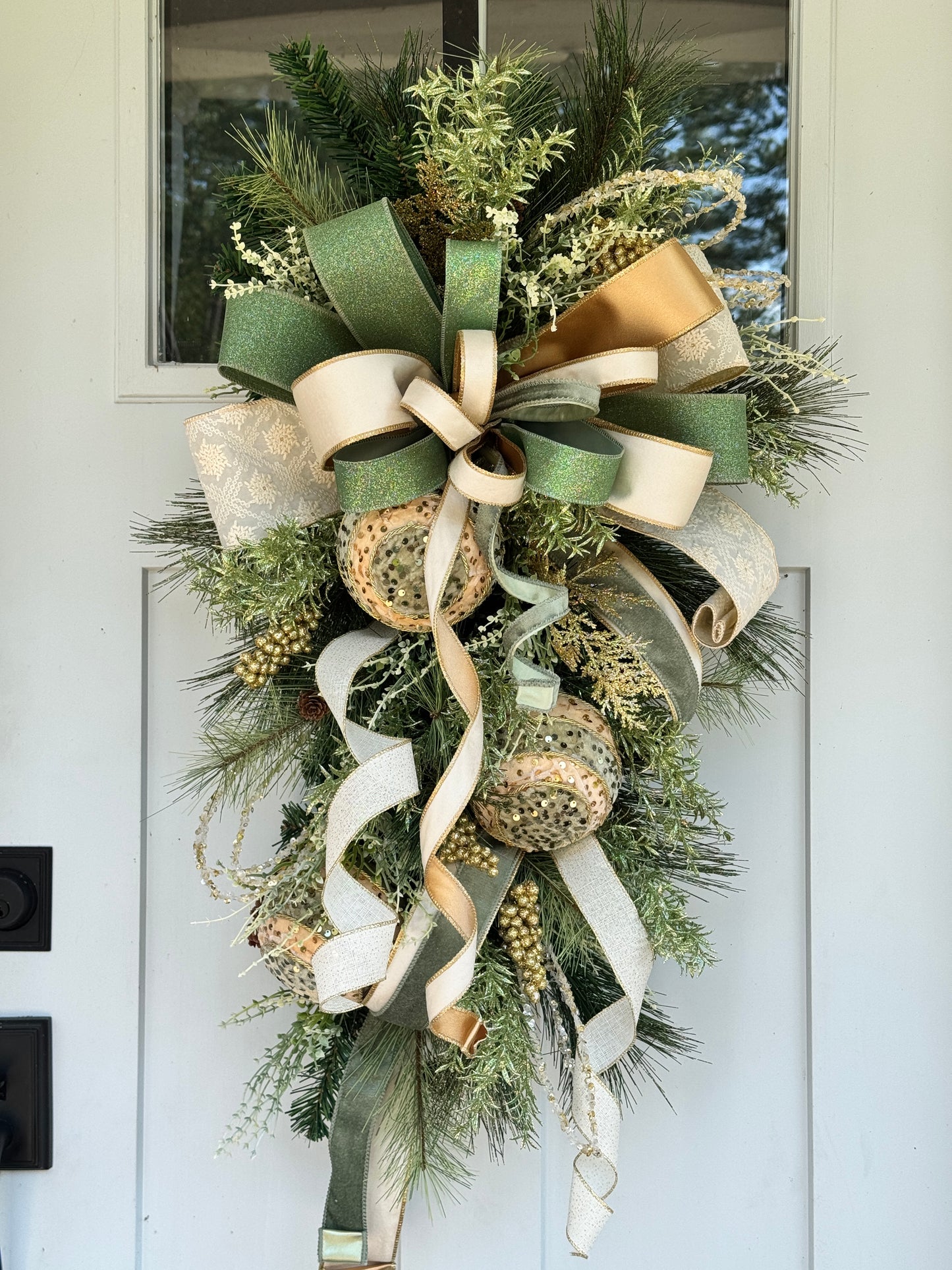 Sage & Gold Velvet Ornament Winter/Christmas Swag
