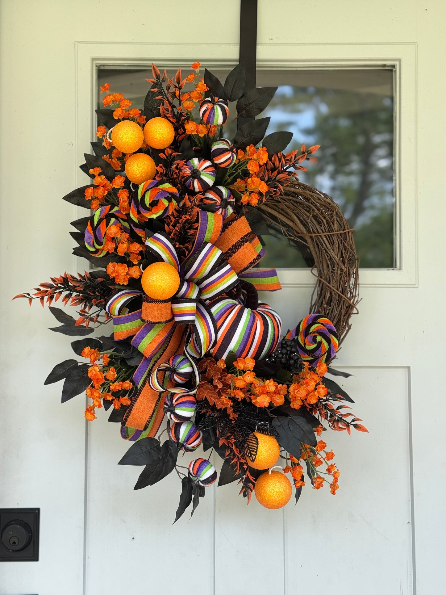 Festive Striped Pumpkin Halloween Wreath