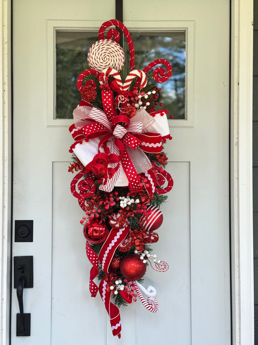Peppermint Candy Cane Teardrop Wreath