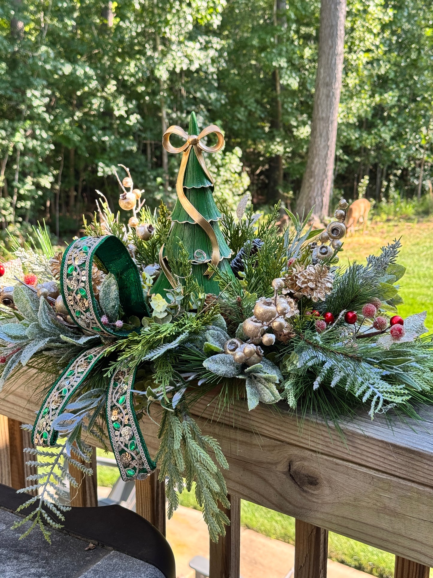 Elegant Christmas Tree Arrangement with Bejeweled Ribbon