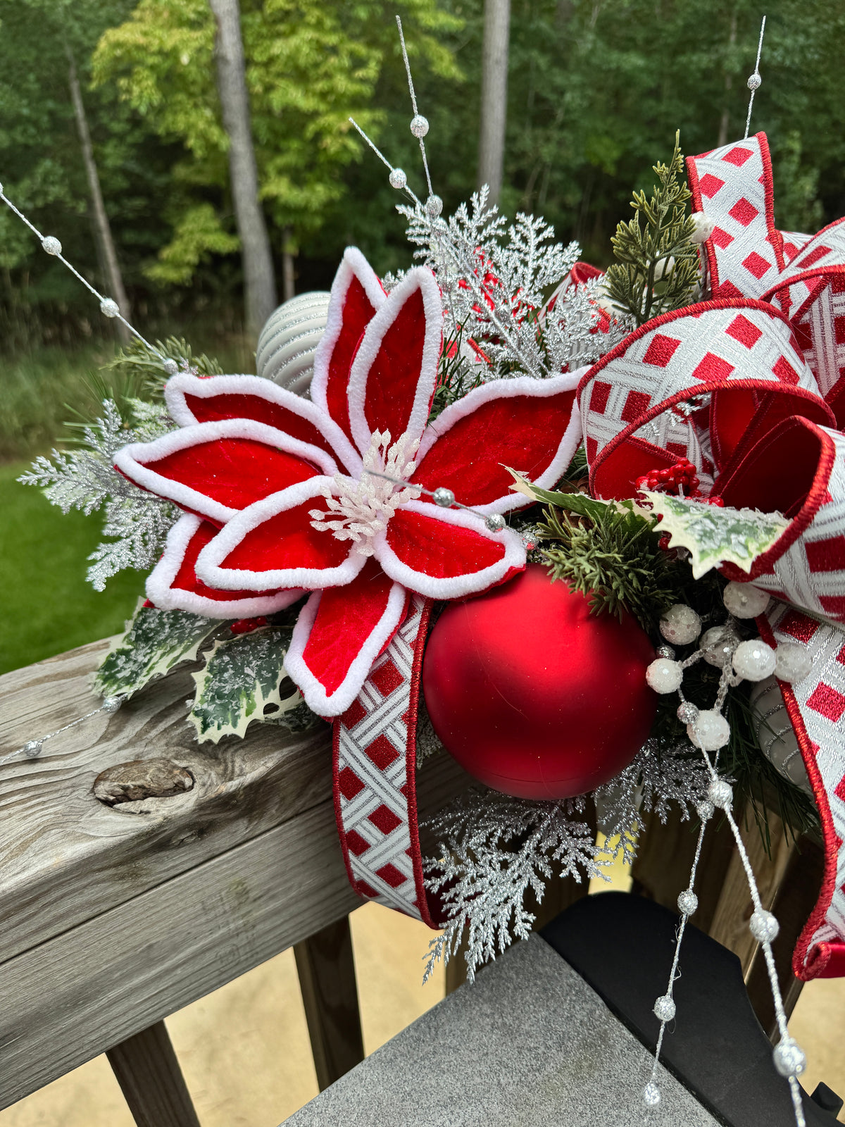 Red & Silver Winter Christmas Centerpiece Arrangement