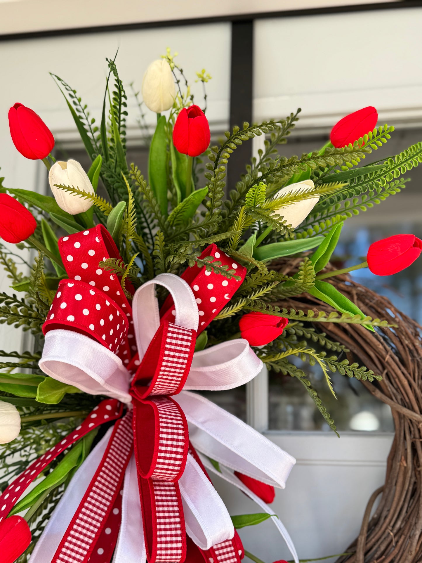 Festive Red and White Real Touch Tulip Wreath
