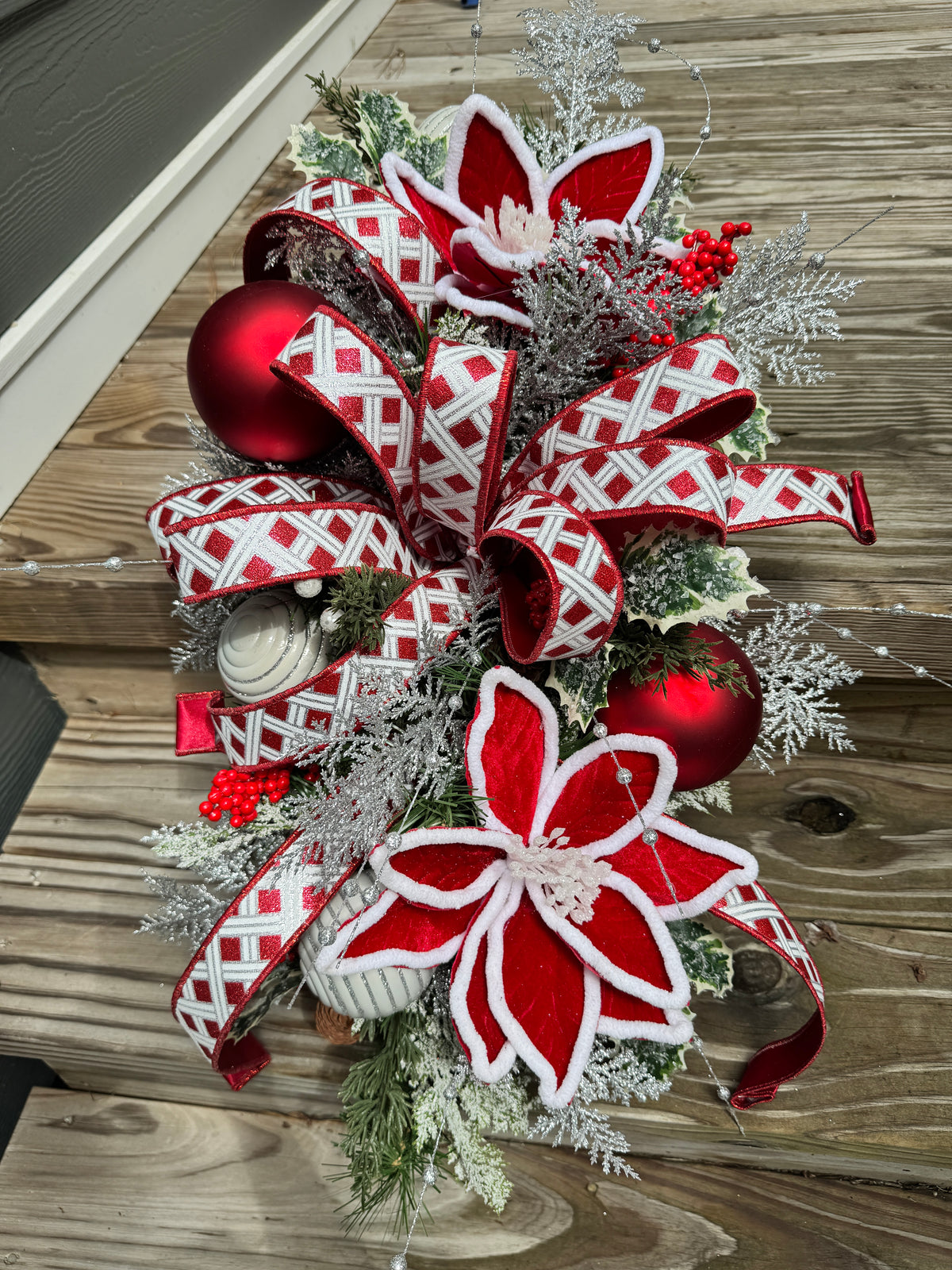 Red & Silver Winter Christmas Centerpiece Arrangement