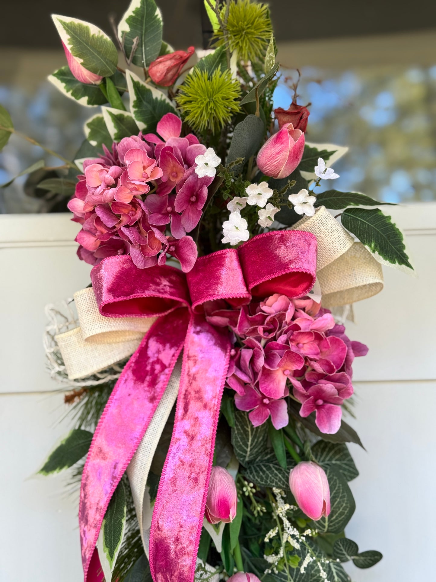 Elegant Pink Floral Angel Vine Loop Door Swag