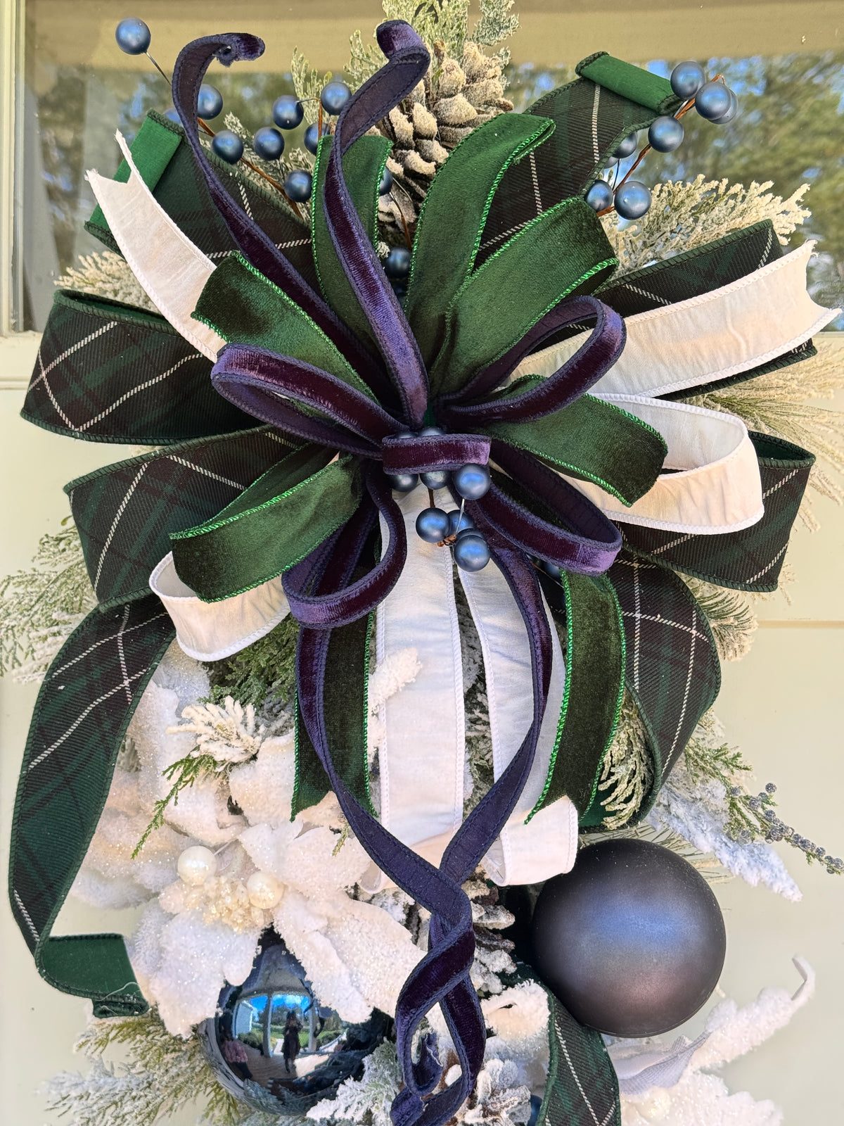 Blue & White Plaid Christmas Teardrop Wreath