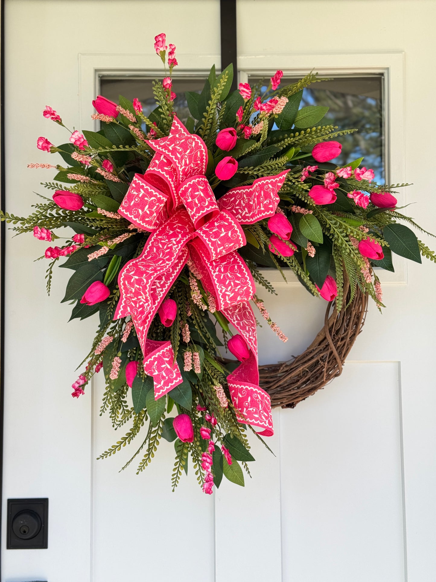 Vibrant Hot Pink Real Touch Tulip Wreath