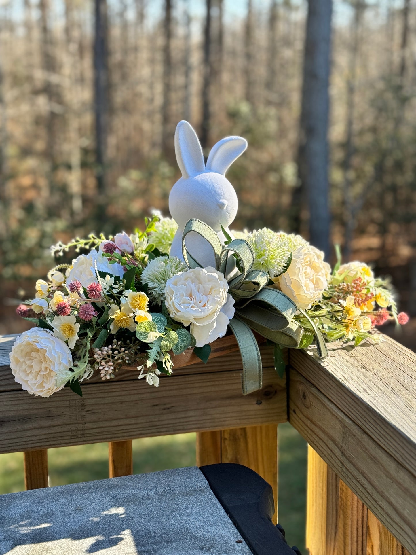 White Floral Bunny Centerpiece