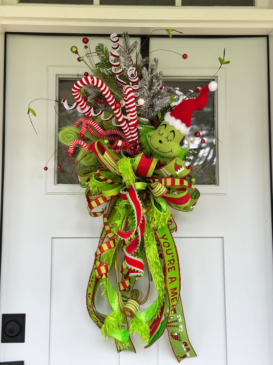 Vibrant Large Grinch Bow/Treetopper
