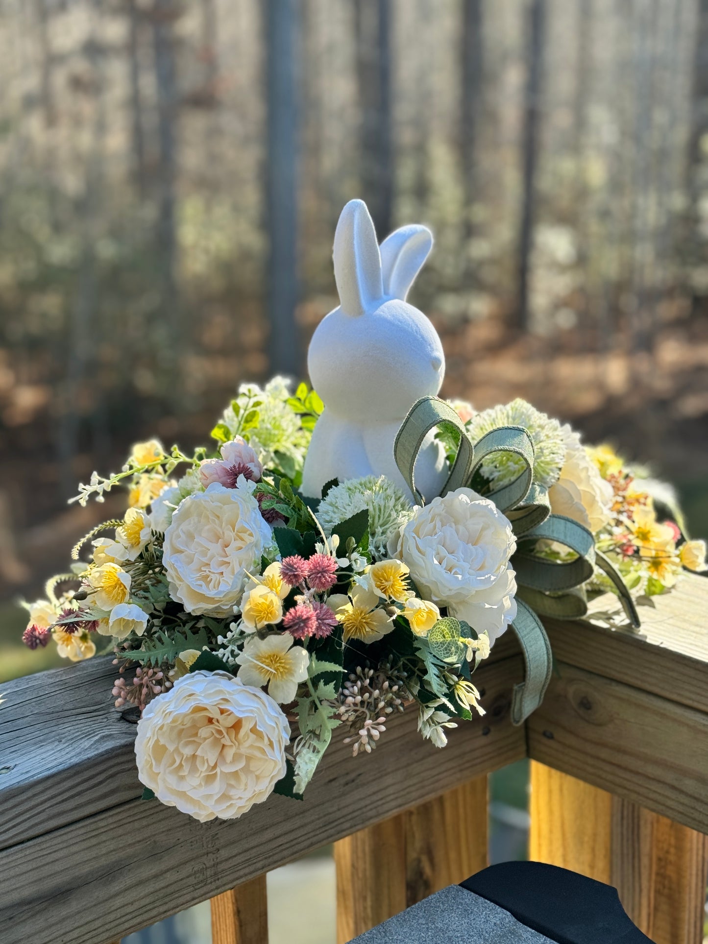 White Floral Bunny Centerpiece