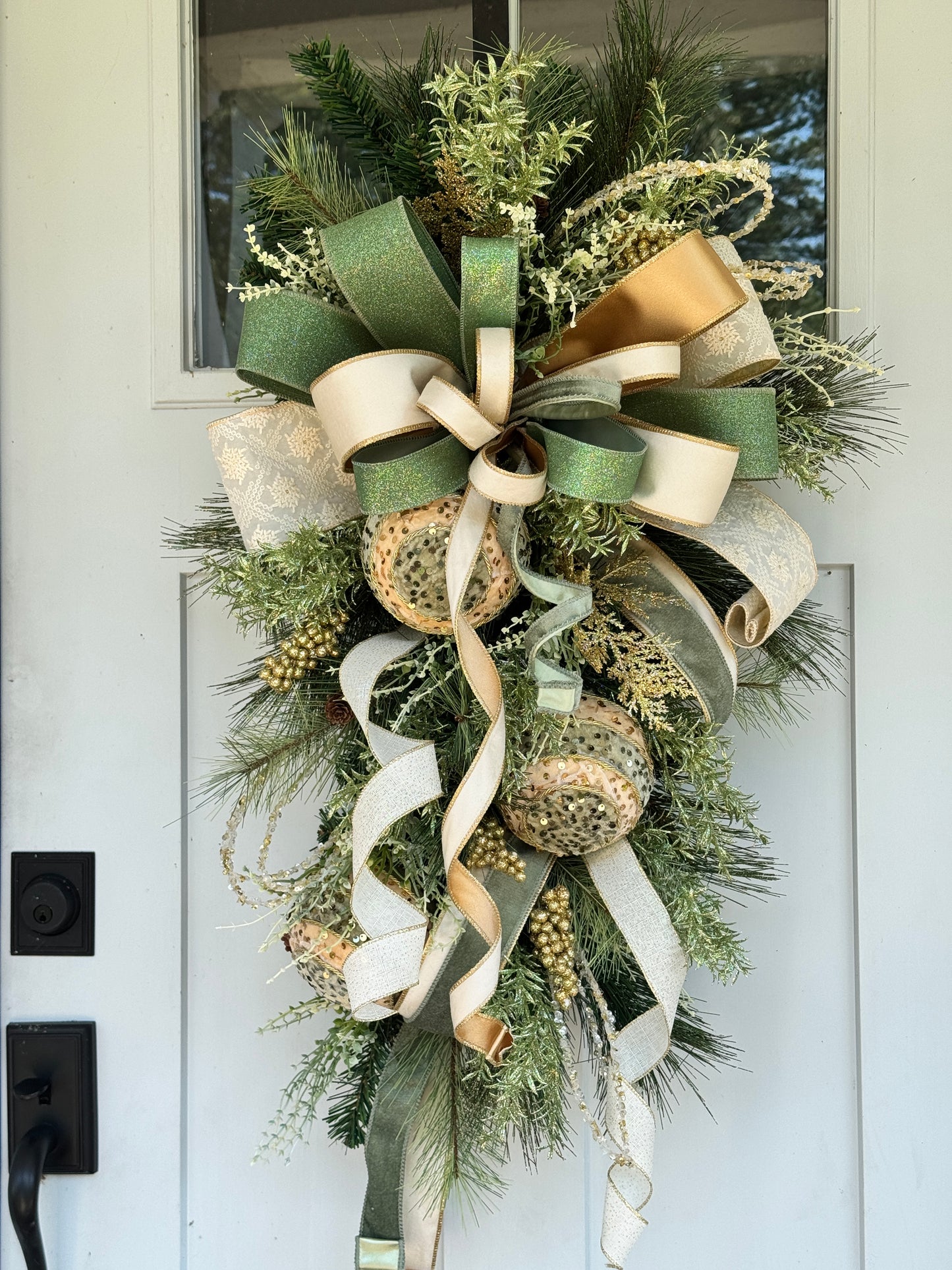 Sage & Gold Velvet Ornament Winter/Christmas Swag