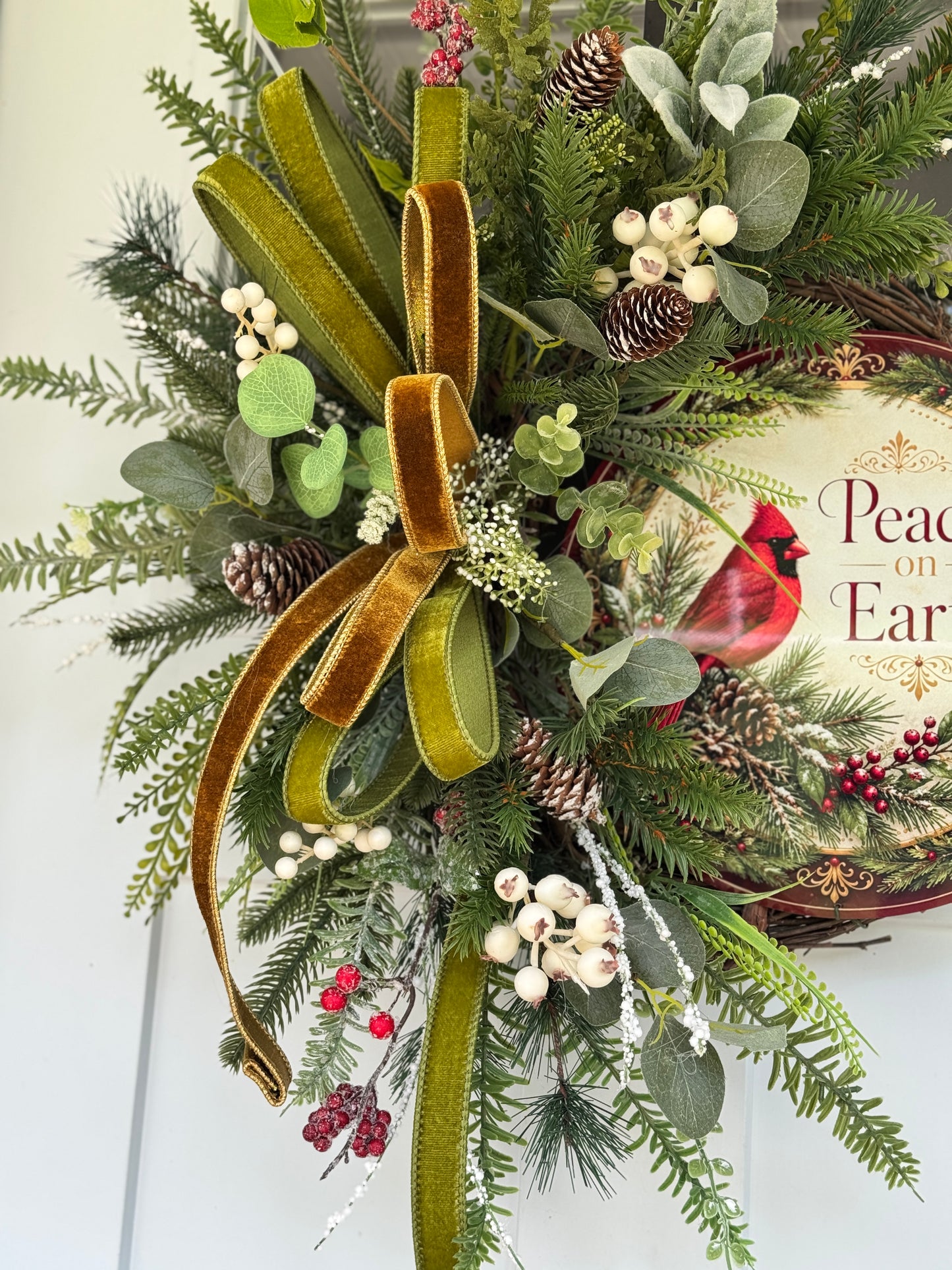 Rustic Peace on Earth Cardinal Wreath