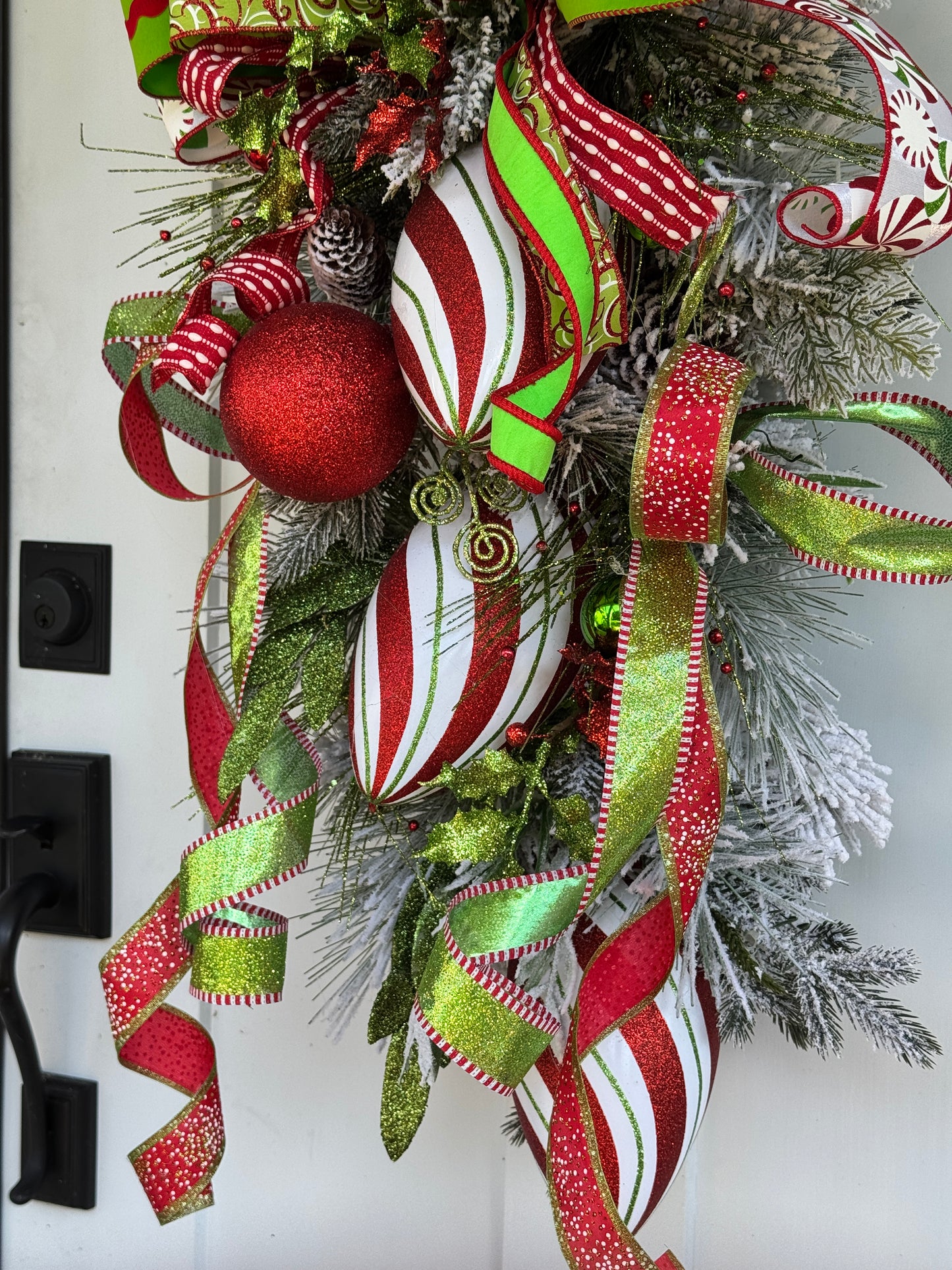 Whimsical Red, White & Lime Green Ornament Wreath
