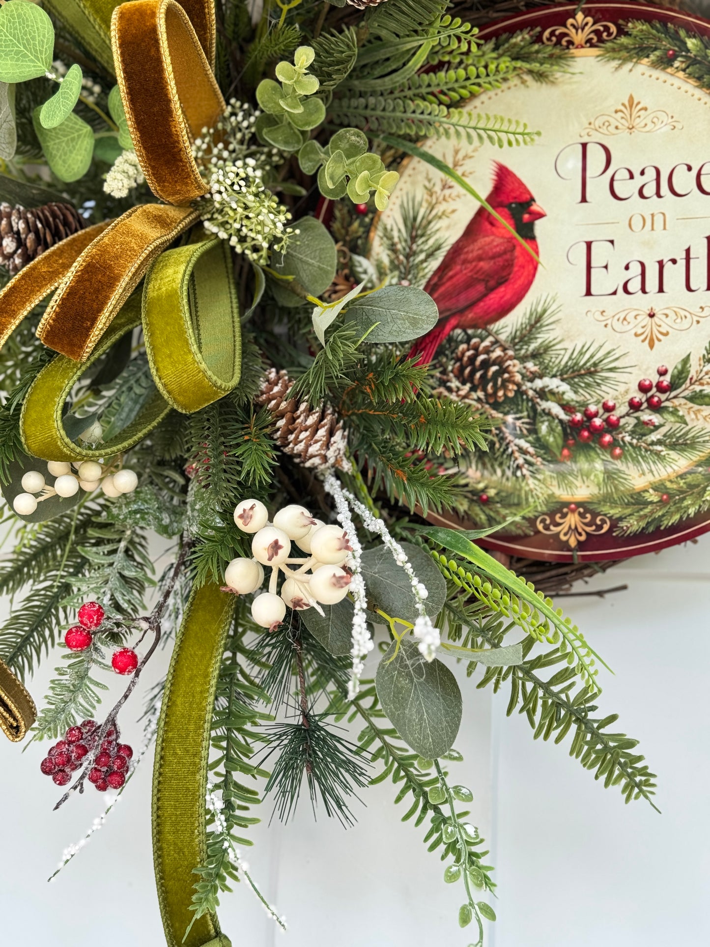 Rustic Peace on Earth Cardinal Wreath