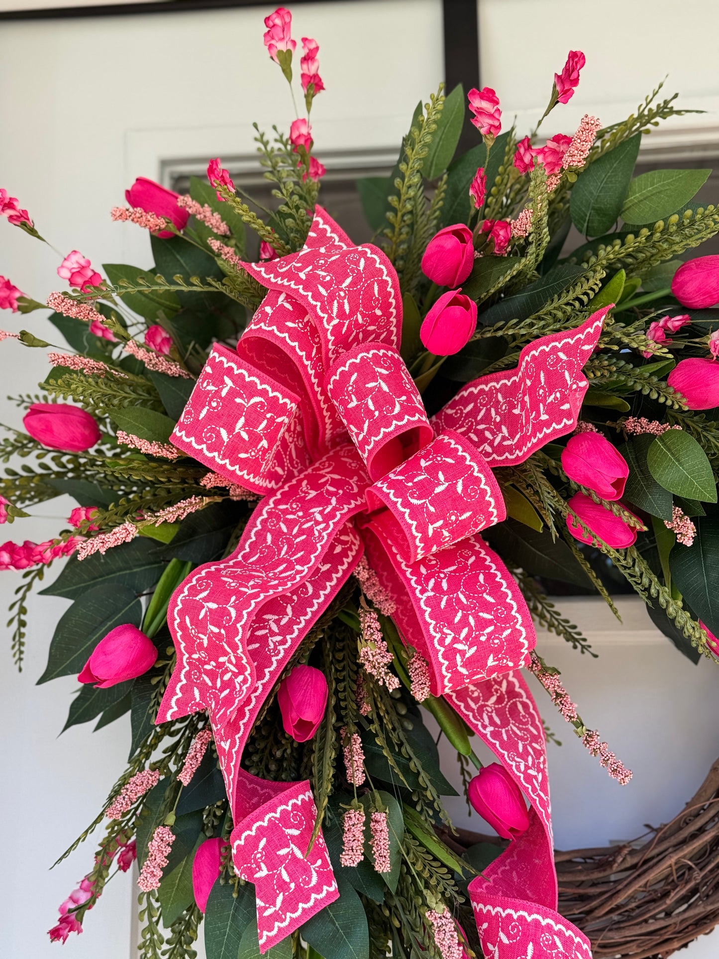 Vibrant Hot Pink Real Touch Tulip Wreath