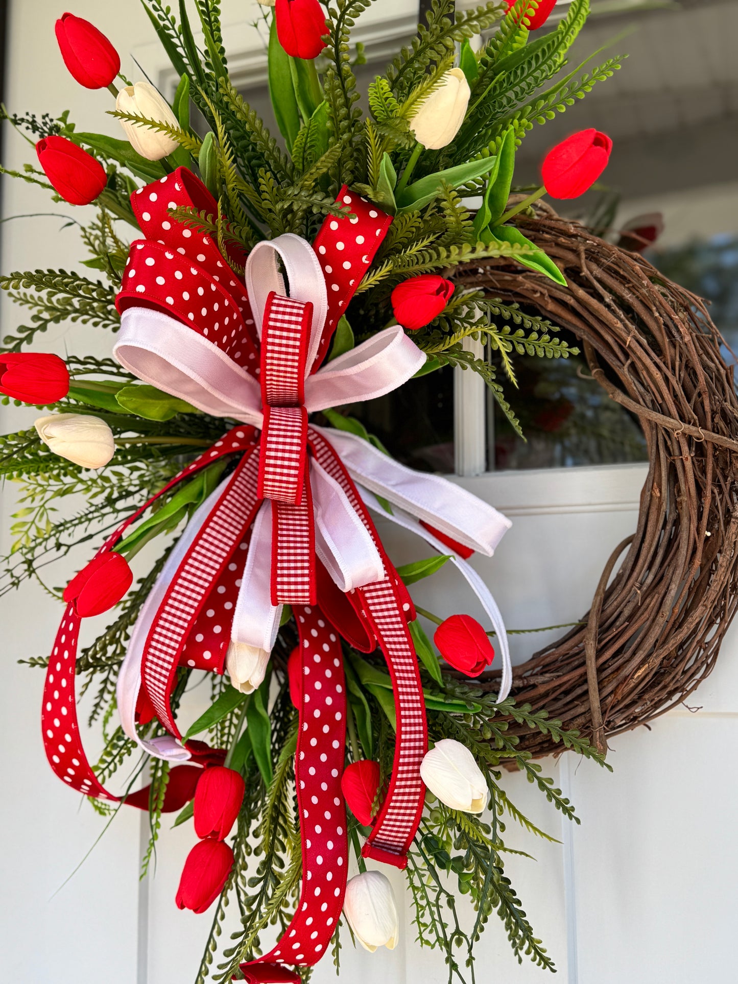 Festive Red and White Real Touch Tulip Wreath