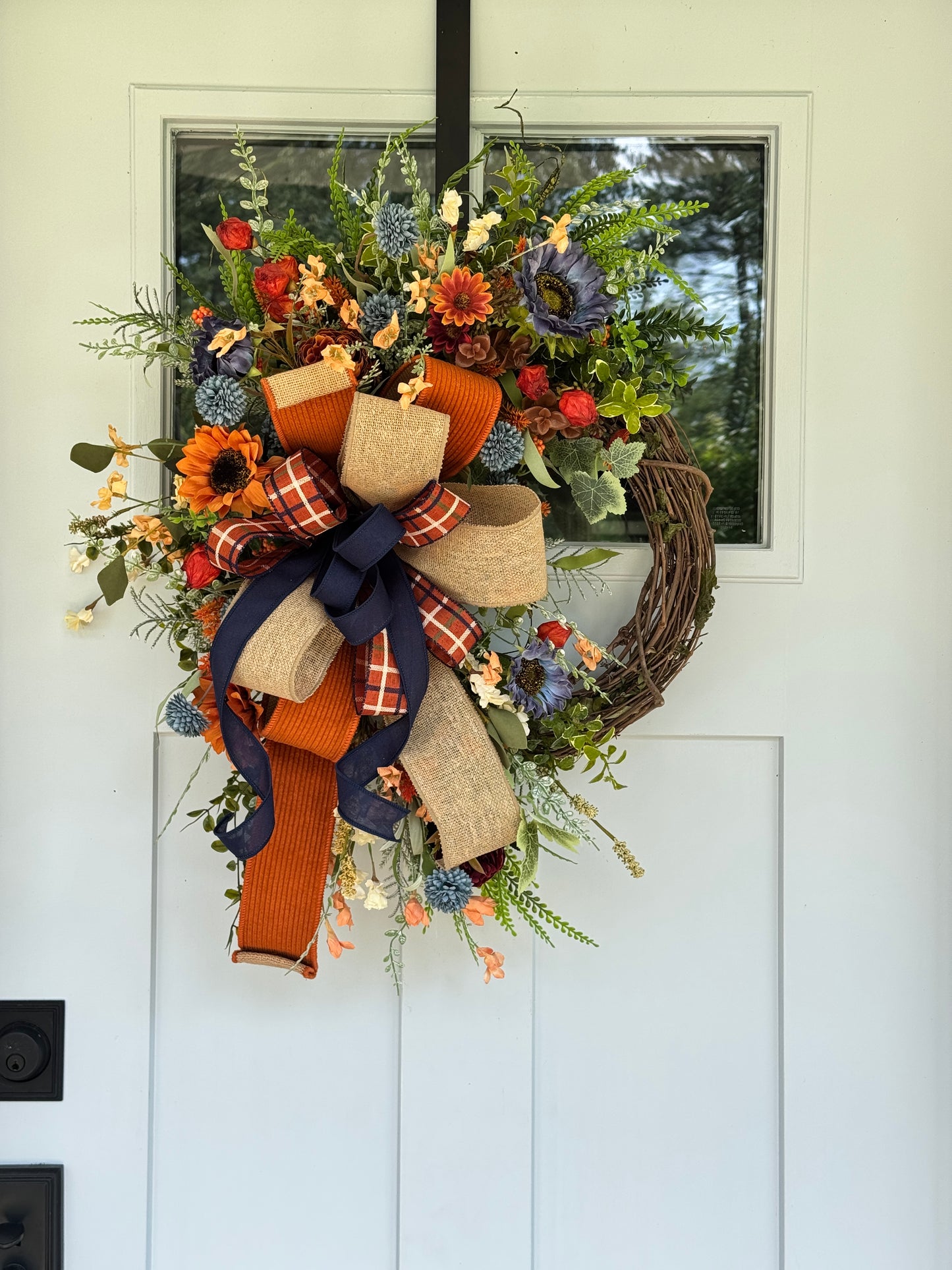 Rust & Blue Autumn Grapevine Wreath