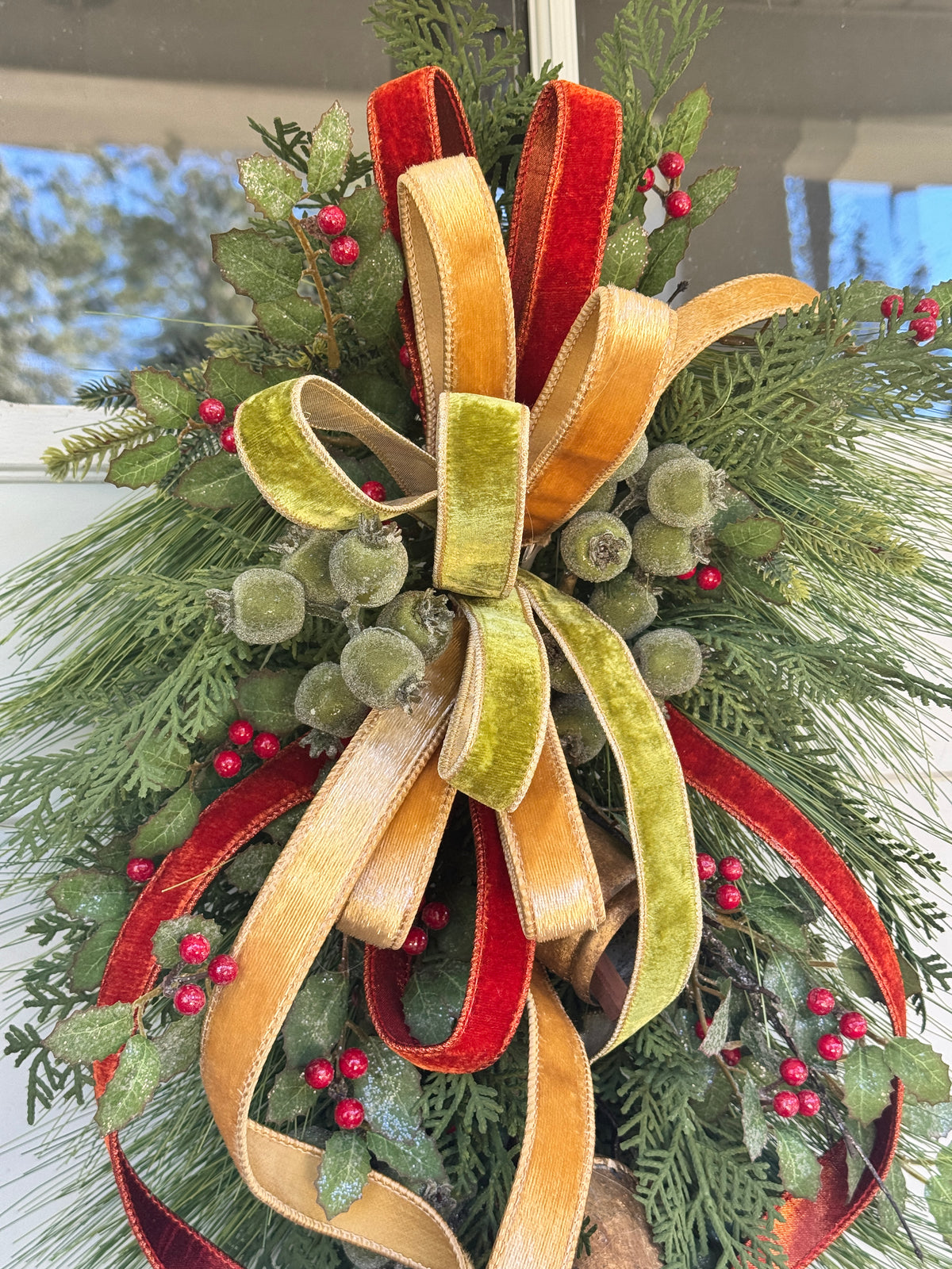 Long Needle Pine, Cedar & Holly Winter Wreath