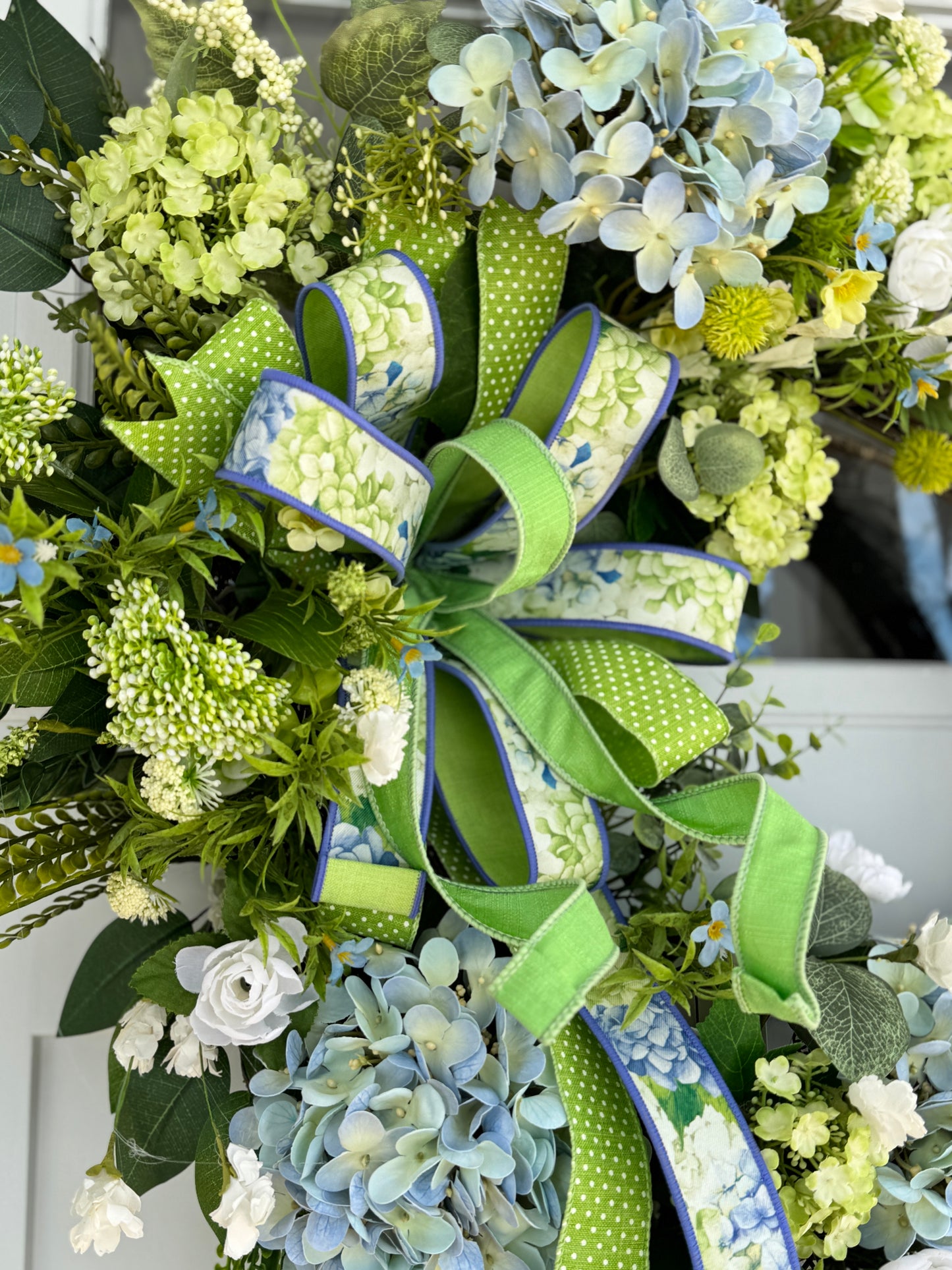 Large Blue and Green Hydrangea Wreath