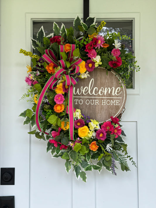 Colorful Mixed Floral Welcome Wreath