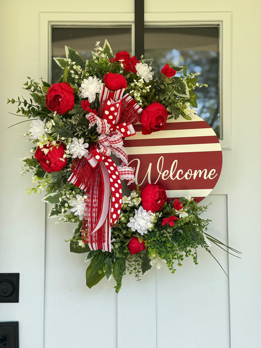 Red and White Welcome Wreath