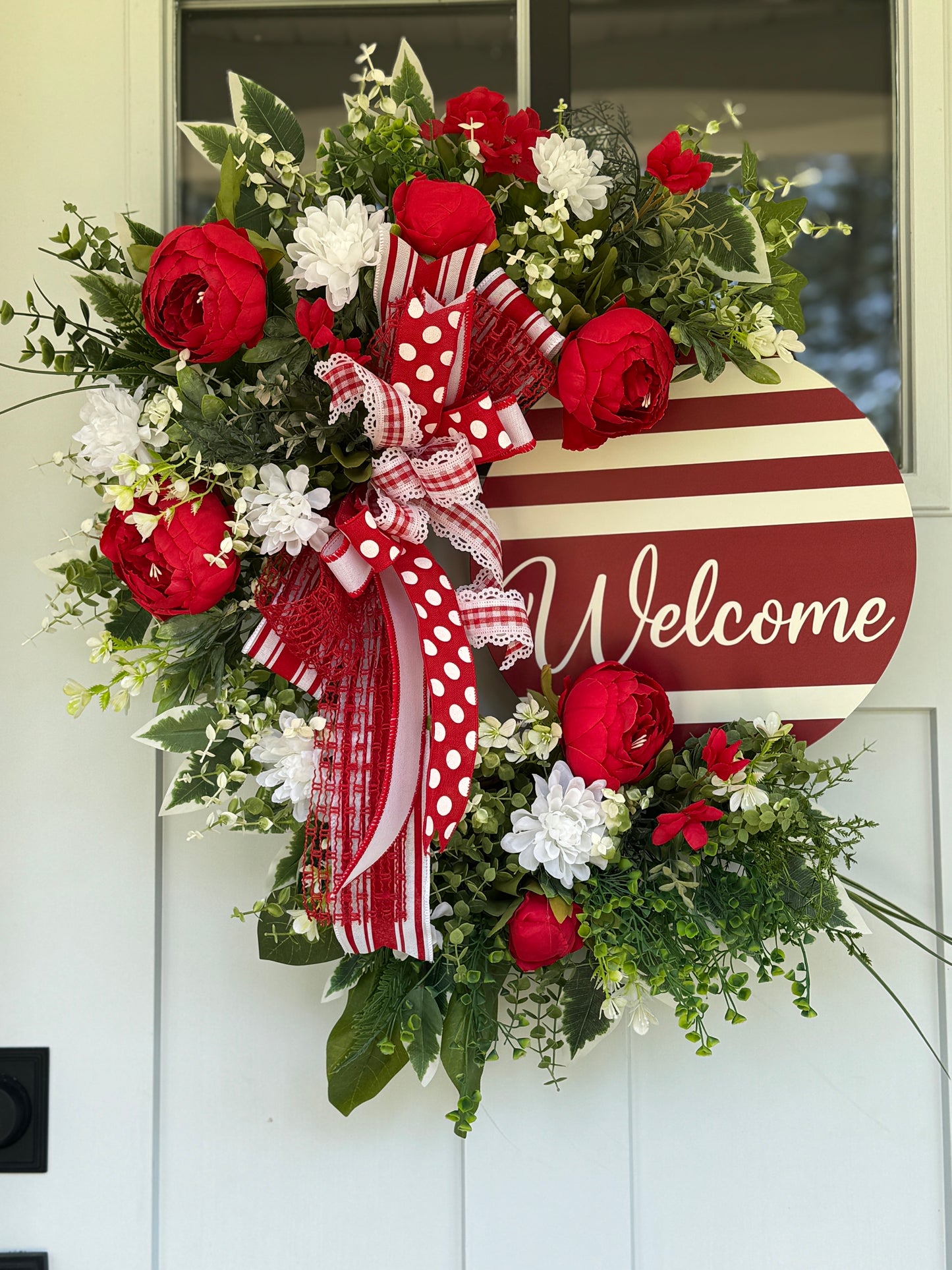 Red and White Welcome Wreath