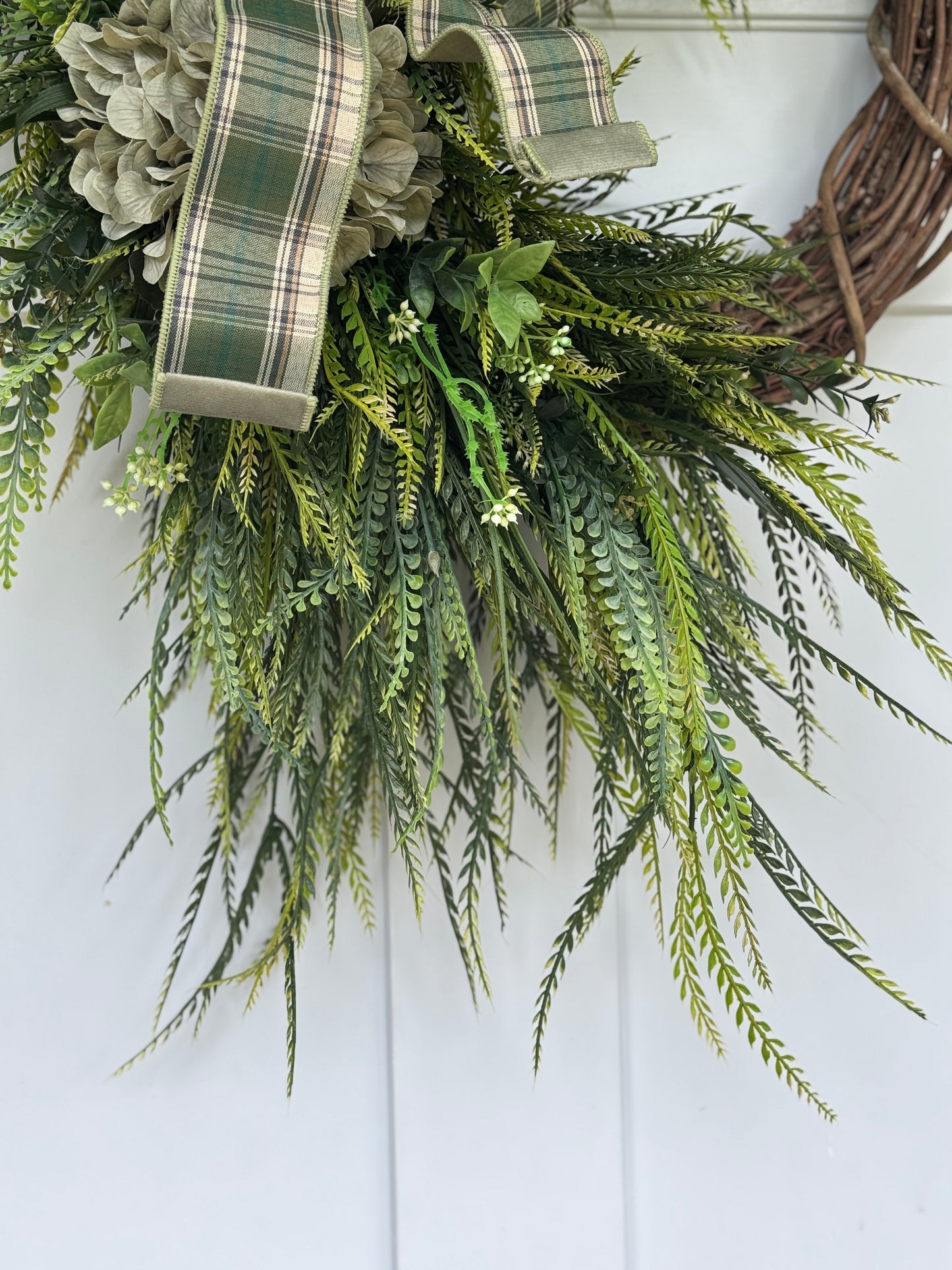 Elegant Sage Hydrangea Bead Grass Everyday Wreath