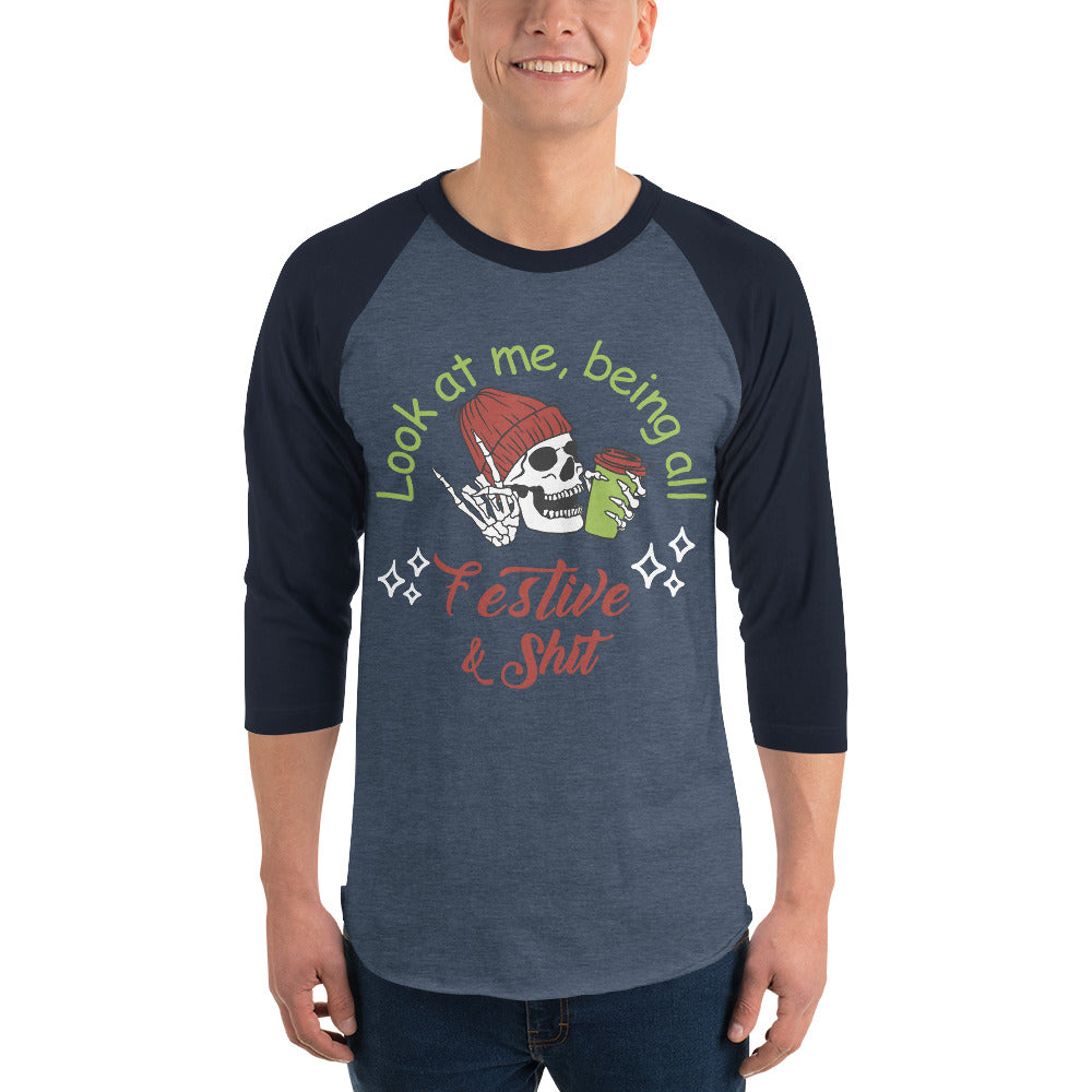 Festive 3/4 sleeve raglan shirt