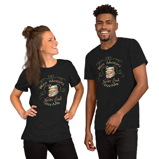 Where adventures Unisex t-shirt